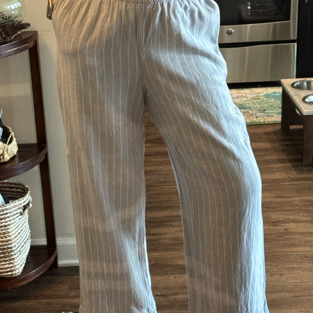 Abercrombie & Fitch Blue Linen Pin Striped Pants